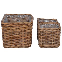 Panier de plantation avec stockage 3 pcs Marron Rattan Kubu 511778511778