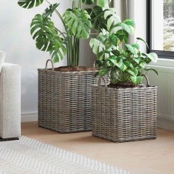 Panier de Plante avec stockage 2 pcs Gris Rattan Lacak 511786511786
