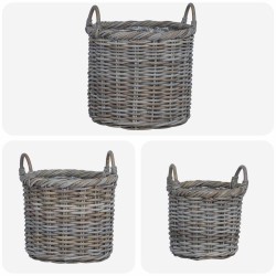 Panier à plantes avec stockage 3 pcs Gris Kubu Rattan Kubu 511790511790