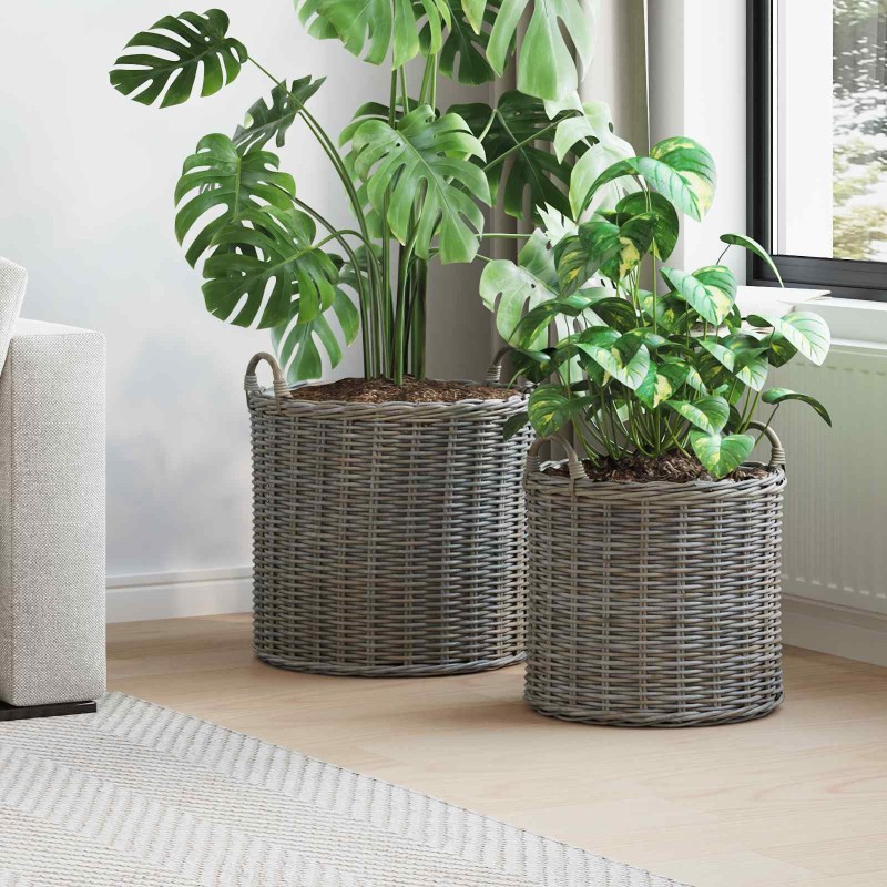 Panier à Plantes avec stockage 2 pcs Gris Rotin Lacak 511794511794