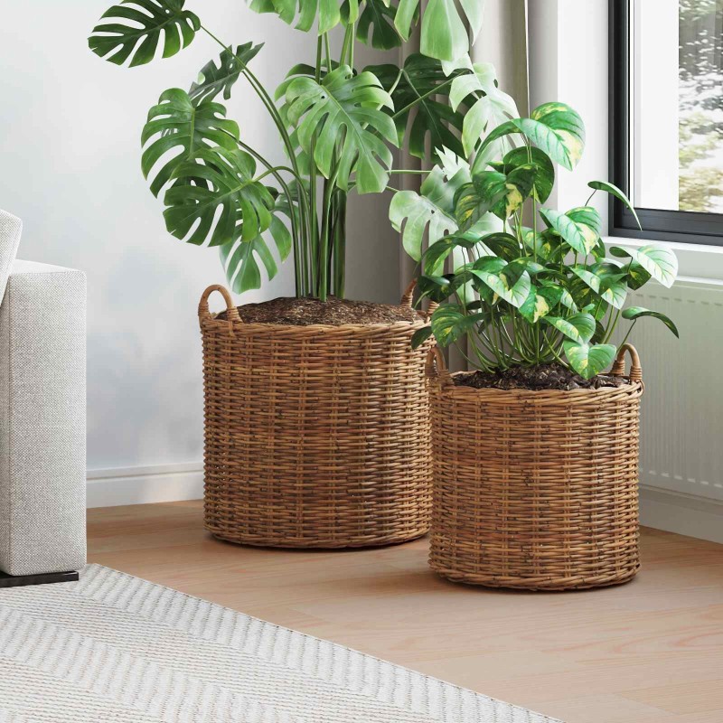 Panier à Plantes avec stockage 2 pcs Marron Rotin Lacak 511795511795
