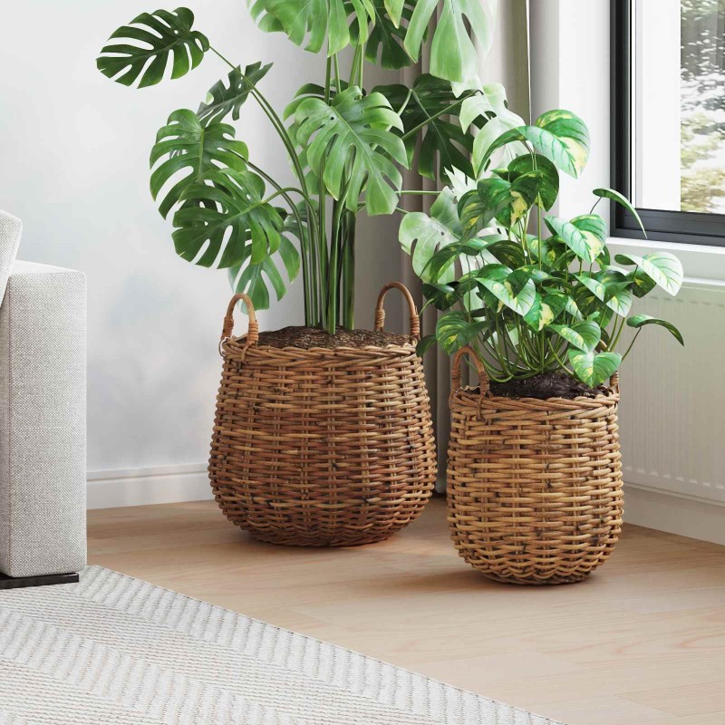 Panier à Plantes avec stockage 2 pcs Marron Rattan Lacak 511797511797