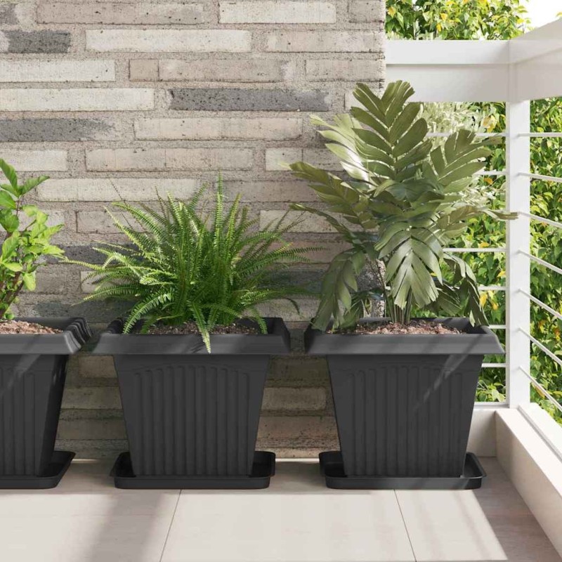 Pot de Fleurs Carré 6 pcs Noir 38 x 38 x 30 cm Plastique 511838511838