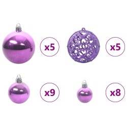 Ensemble de Boules de Noël avec 150 LED 61 pcs Lilas Plastique 512614512614