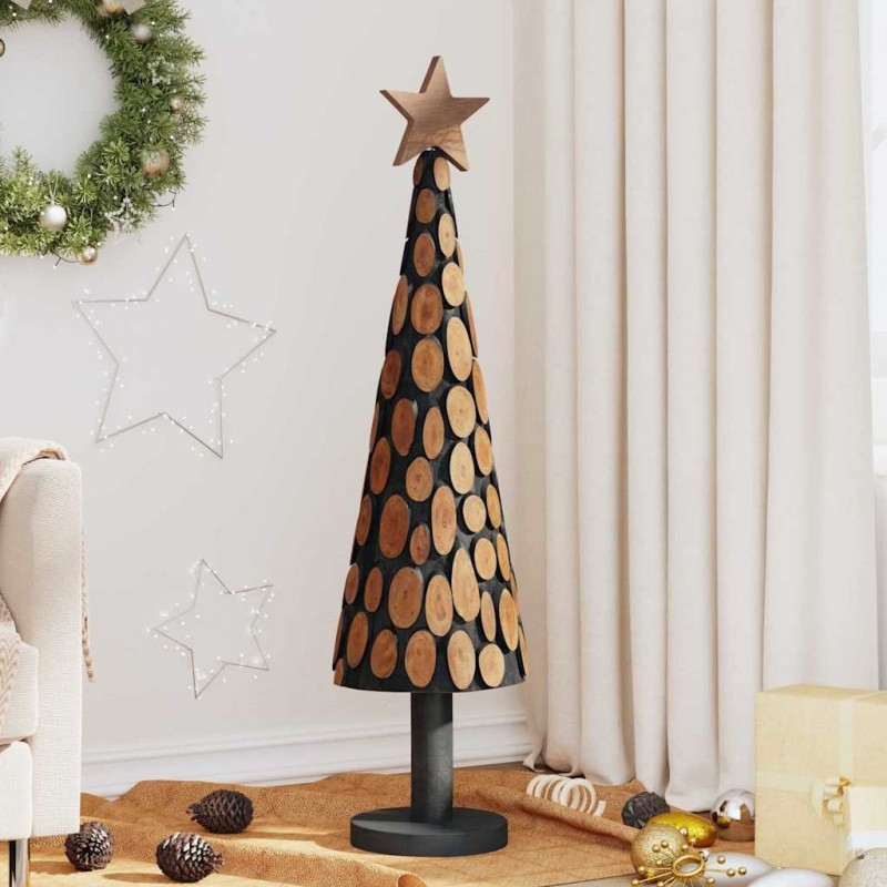 Sapin de Noël avec support Marron 120 cm Bois de teck solide 512732512732