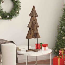 Sapin de Noël avec support Marron 90 cm Bois de teck solide 512798512798