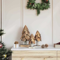 Sapin de Noël avec support 3 pcs Marron Bois de teck solide 512803512803