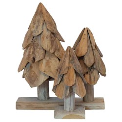 Sapin de Noël avec support 3 pcs Marron Bois de teck solide 512803512803