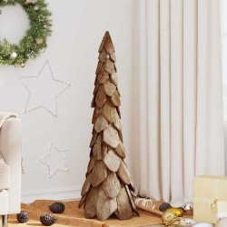 Sapin de Noël avec support Marron 111 cm Bois de teck solide 512805512805