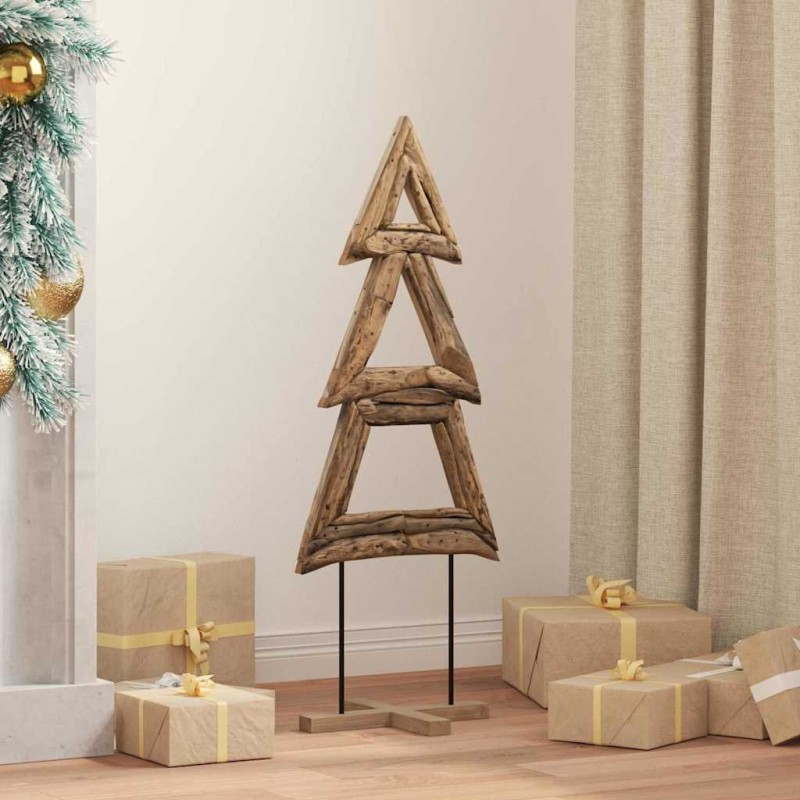 Sapin de Noël avec support Marron 90 cm Bois de teck solide 512810512810