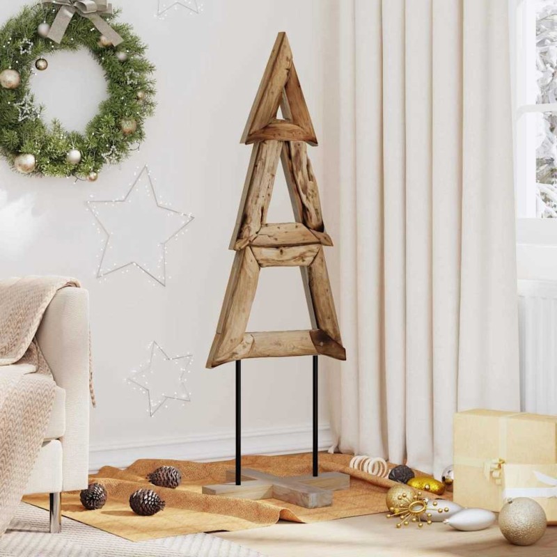 Sapin de Noël avec support Marron 120 cm Bois de teck solide 512811512811