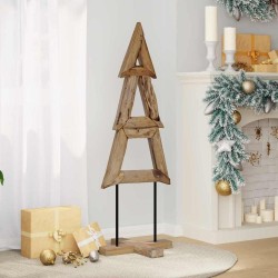 Sapin de Noël avec support Marron 120 cm Bois de teck solide 512811512811