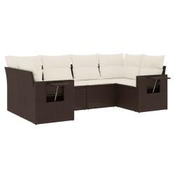 Salon de jardin avec coussins 6 pcs marron résine tressée 512921512921