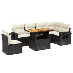 Salon de jardin 7 pcs avec coussins noir résine tressée 512923512923