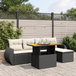 Salon de jardin 6 pcs avec coussins noir résine tressée 512924512924