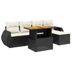 Salon de jardin 6 pcs avec coussins noir résine tressée 512924512924