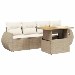 Salon de jardin avec coussins 5 pcs beige résine tressée 512925512925