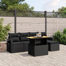 Salon de jardin 6 pcs avec coussins noir résine tressée 512927512927