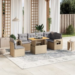 Salon de jardin avec coussins 7 pcs beige résine tressée 512928512928