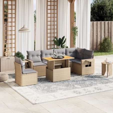 Salon de jardin avec coussins 7 pcs beige résine tressée 512928512928