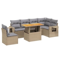 Salon de jardin avec coussins 7 pcs beige résine tressée 512928512928