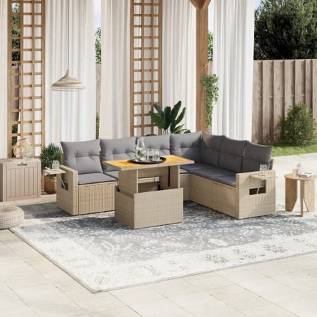 Salon de jardin avec coussins 7 pcs beige résine tressée 512930512930