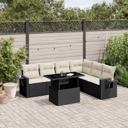 Salon de jardin 7 pcs avec coussins noir résine tressée 512934512934