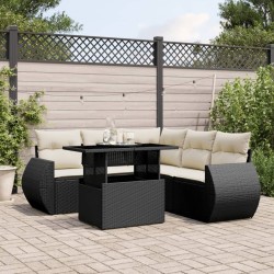 Salon de jardin 6 pcs avec coussins noir résine tressée 512935512935