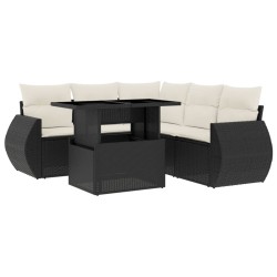 Salon de jardin 6 pcs avec coussins noir résine tressée 512935512935
