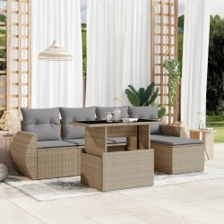 Salon de jardin avec coussins 6 pcs beige résine tressée 512936512936