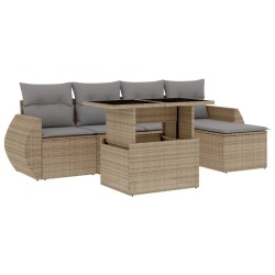 Salon de jardin avec coussins 6 pcs beige résine tressée 512936512936