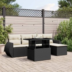 Salon de jardin 6 pcs avec coussins noir résine tressée 512937512937