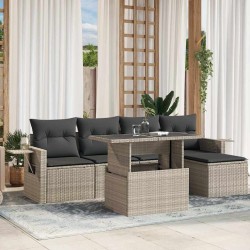 Salon de jardin 6 pcs avec coussins gris clair résine tressée 512939512939