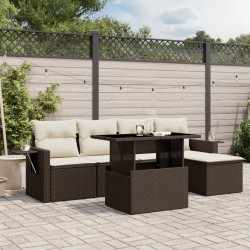 Salon de jardin avec coussins 6 pcs marron résine tressée 512940512940
