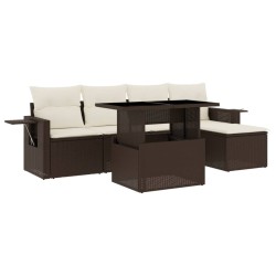 Salon de jardin avec coussins 6 pcs marron résine tressée 512940512940