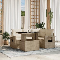 Salon de jardin avec coussins 5 pcs beige résine tressée 512941512941