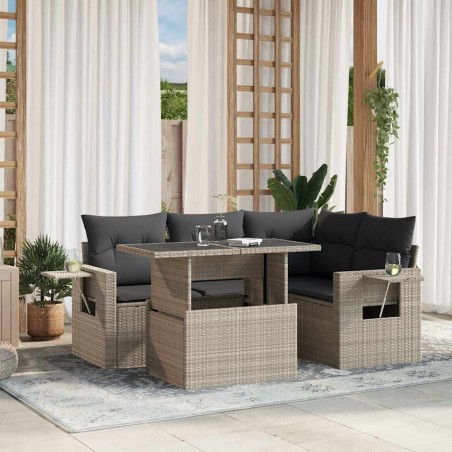 Salon de jardin 5 pcs avec coussins gris clair résine tressée 512943512943