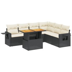 Salon de jardin 7 pcs avec coussins noir résine tressée 512945512945