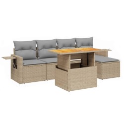 Salon de jardin avec coussins 6 pcs beige résine tressée 512946512946