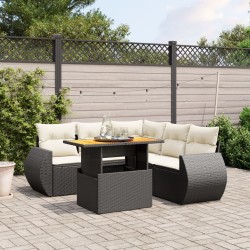 Salon de jardin 6 pcs avec coussins noir résine tressée 512948512948