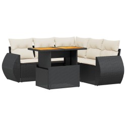 Salon de jardin 6 pcs avec coussins noir résine tressée 512948512948