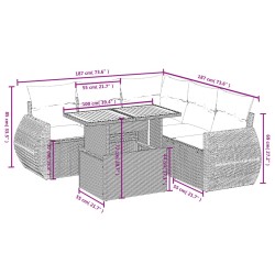 Salon de jardin 6 pcs avec coussins noir résine tressée 512948512948