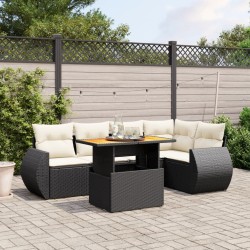 Salon de jardin 6 pcs avec coussins noir résine tressée 512949512949