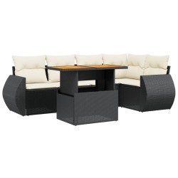 Salon de jardin 6 pcs avec coussins noir résine tressée 512949512949