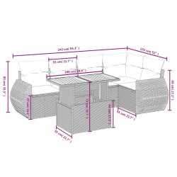 Salon de jardin 6 pcs avec coussins noir résine tressée 512949512949