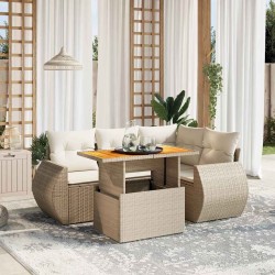 Salon de jardin avec coussins 5 pcs beige résine tressée 512950512950