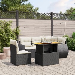 Salon de jardin 6 pcs avec coussins noir résine tressée 512954512954