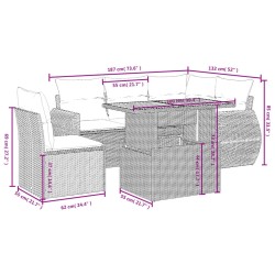 Salon de jardin 6 pcs avec coussins noir résine tressée 512954512954