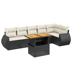 Salon de jardin 7 pcs avec coussins noir résine tressée 512955512955