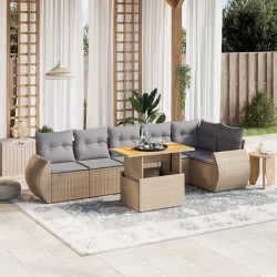 Salon de jardin avec coussins 7 pcs beige résine tressée 512956512956